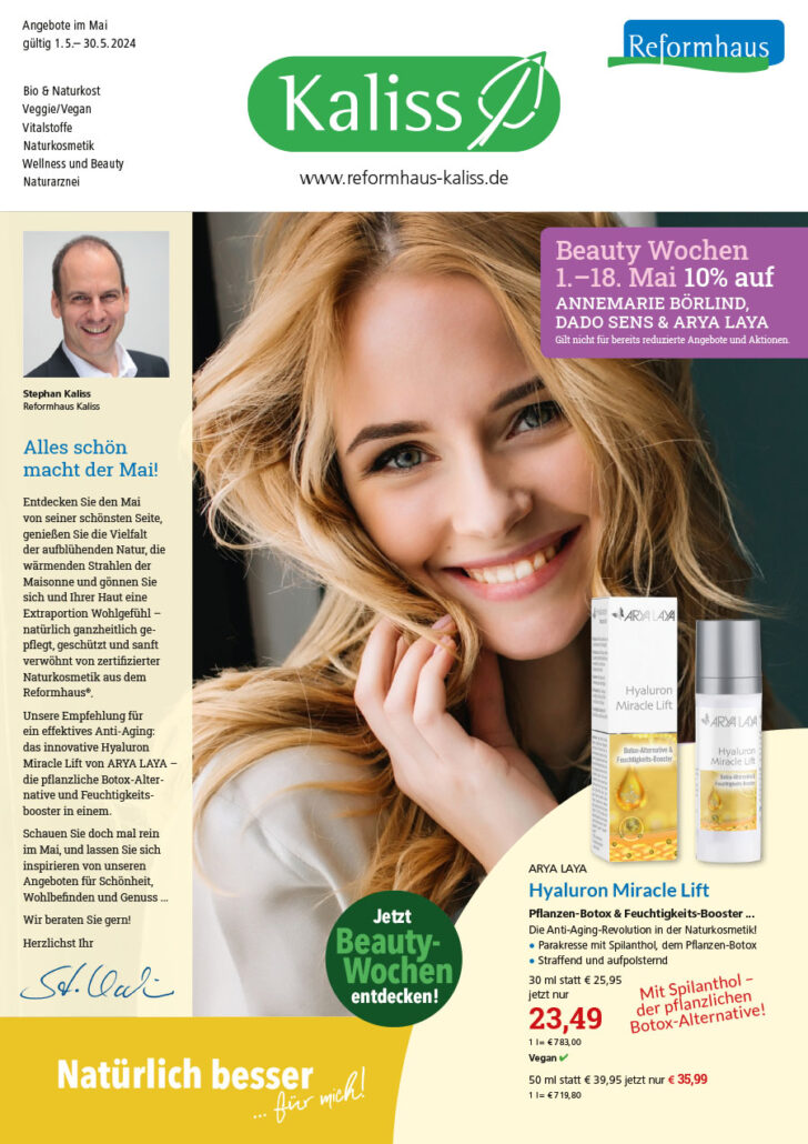 Beauty als Pflege für die Haut und innerlich - im Mai im Reformhaus Kaliss.